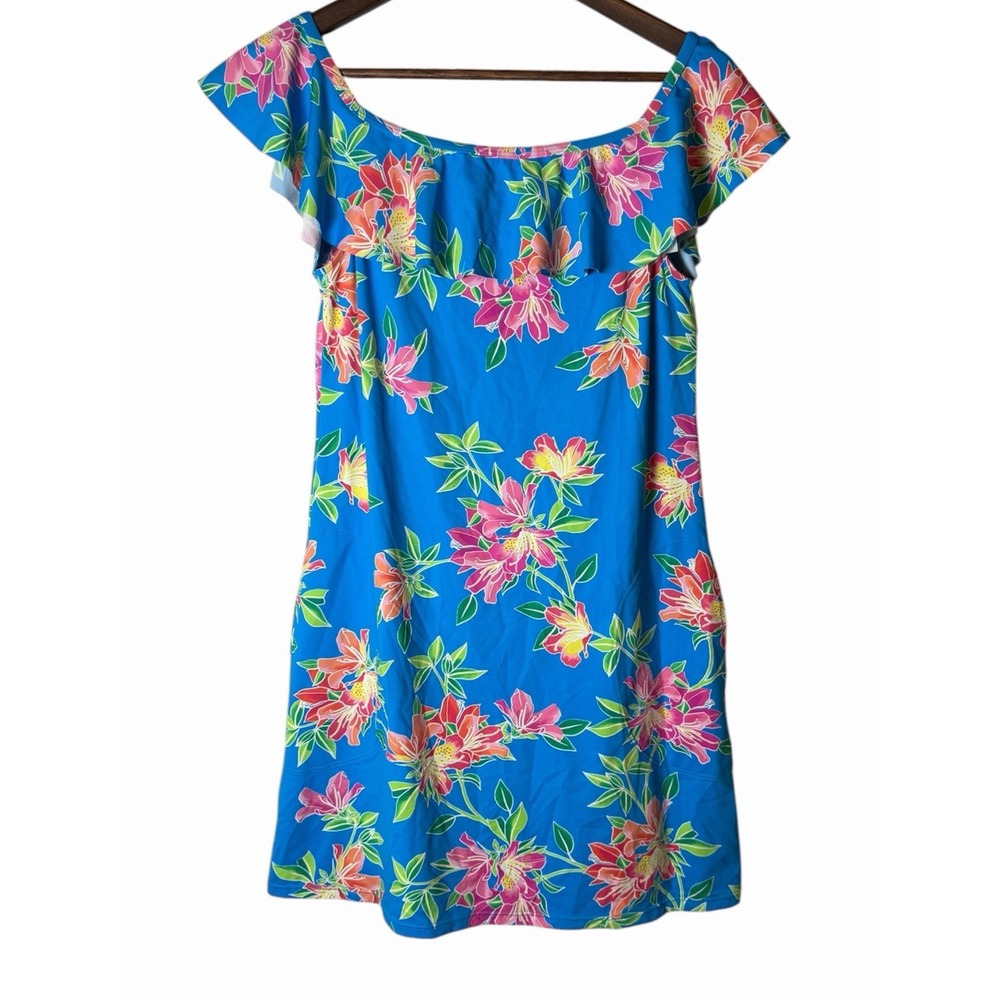Tommy Bahama Blue Pink Tropical Floral Off The Shoulder Beach Dress SS500071 M - Picture 2 of 7